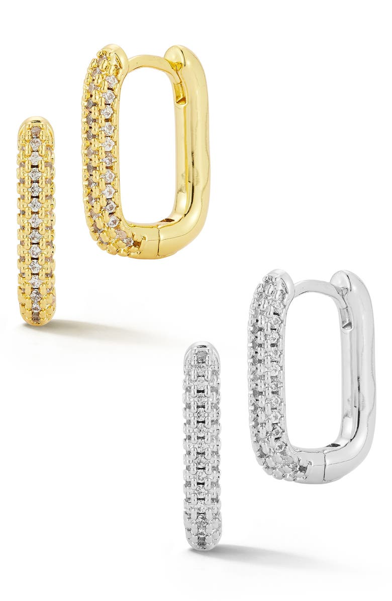 GLAZE JEWELRY Set of 2 Pavé Huggie Hoop Earrings, Main, color, Gold