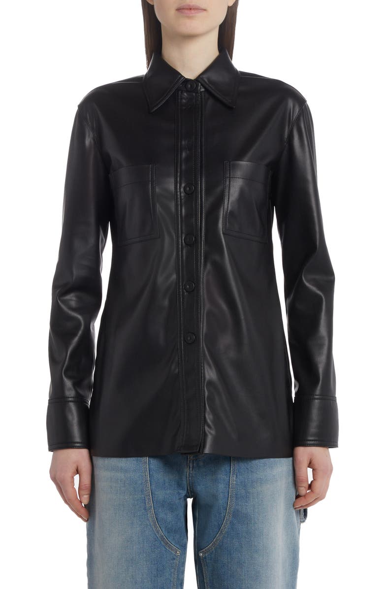 Stella McCartney Faux Leather Long Sleeve Button-Up Shirt, Main, color, 