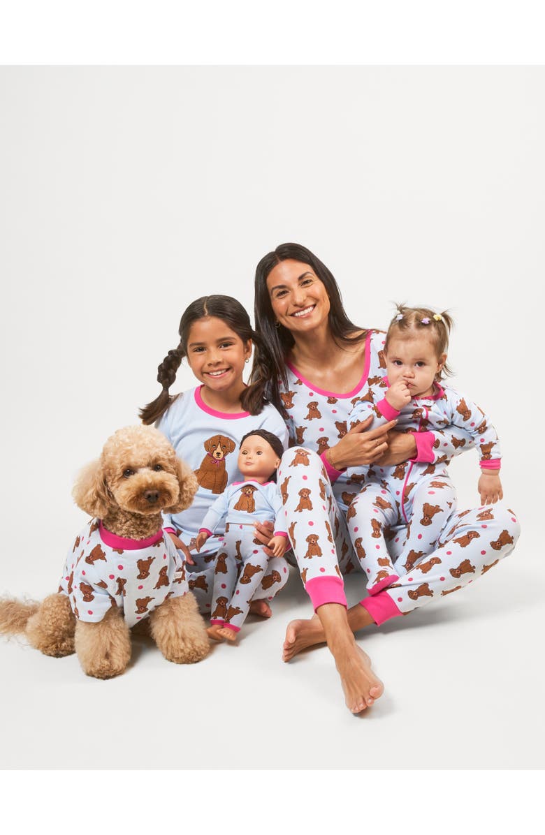 Leveret Kids Footed Printed Cotton Matching Family Pajamas, Animal Kingdom Prints, Alternate, color, Puppy