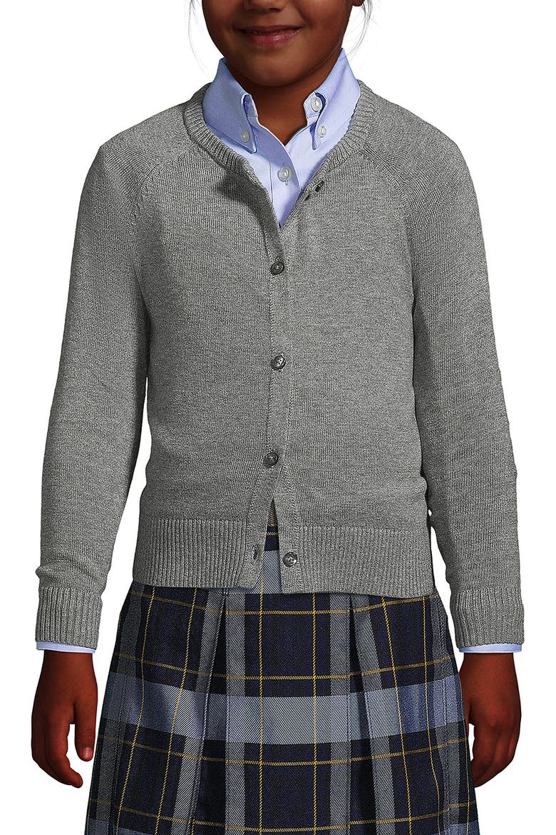 School Uniform Girls Cotton Modal Cardigan Sweater, Main, color, Pewter Heather