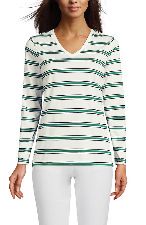 Lands' End Relaxed Supima Cotton Long Sleeve V-neck T-shirt In Multi