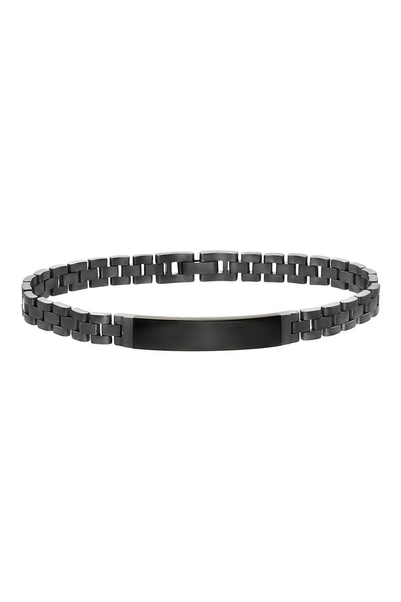 Black Sterling Silver Onyx Bar Chain Bracelet, Main, color, BLACK