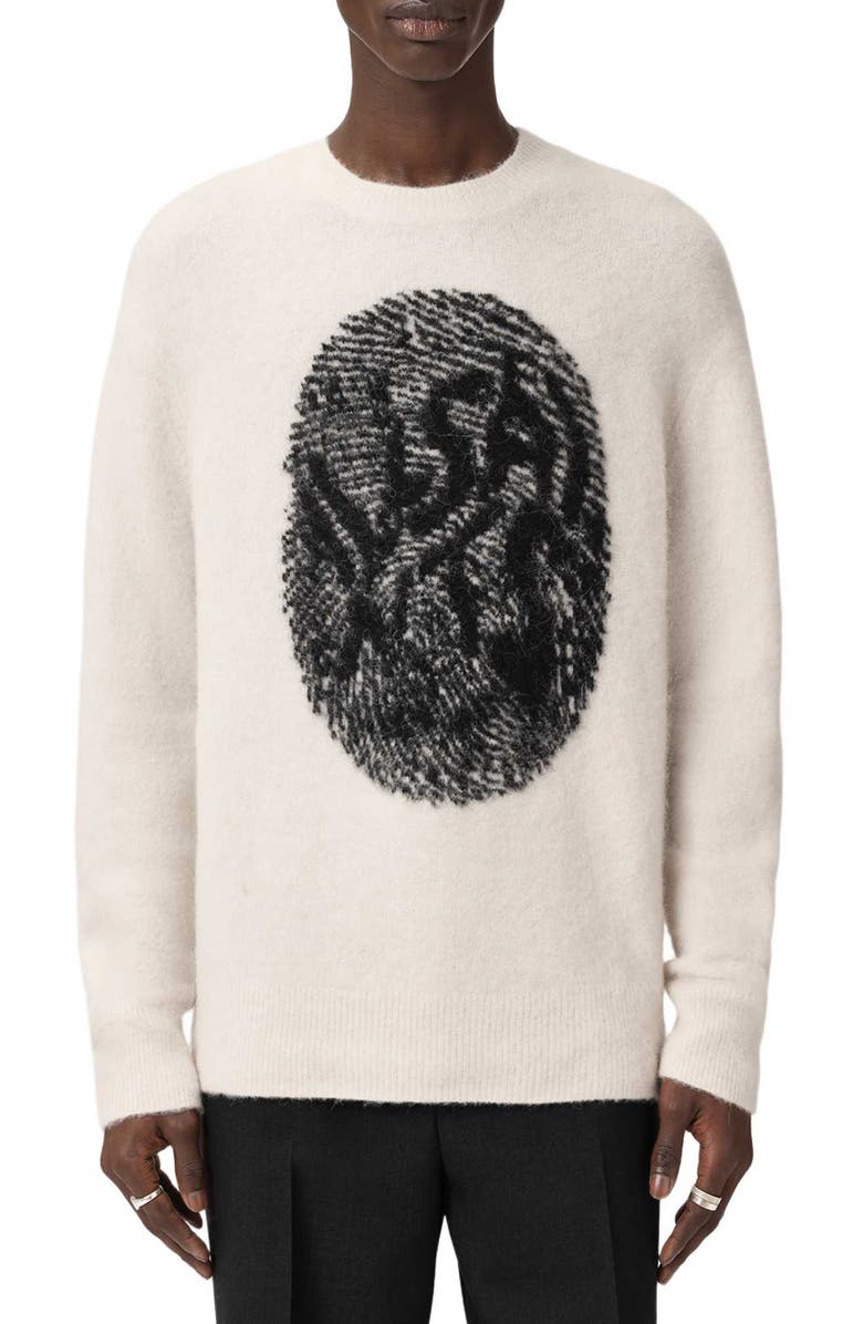 AllSaints Ridges Logo Sweater, Main, color, Black/ Ecru White