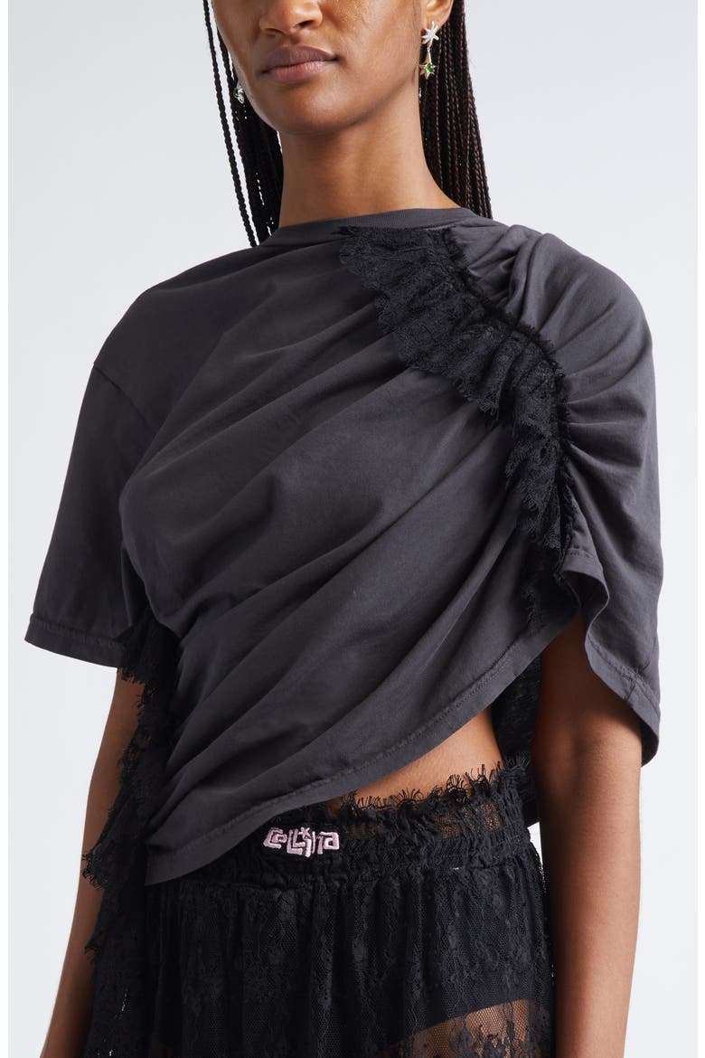 Eva Lace Trim Organic Cotton T-Shirt, Alternate, color, CHARCOAL