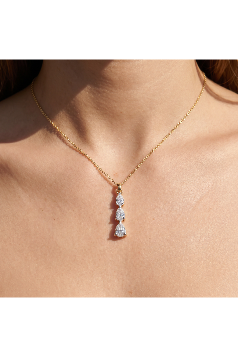 1/2Ct Pear Shape Diamond Three Stone Pendant Gold Necklace Lab Grown, Alternate, color, 10k Yellow Gold
