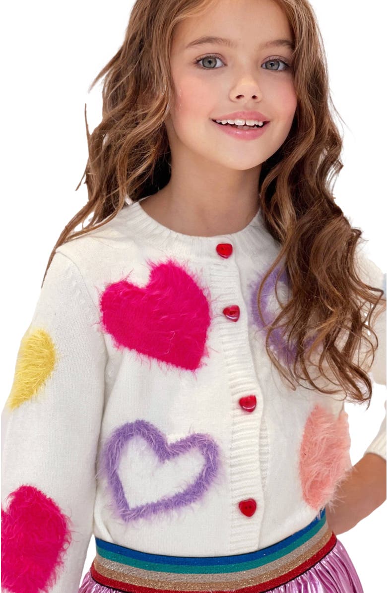 Lola + The Boys Fuzzy Hearts Cardigan, Alternate, color, White