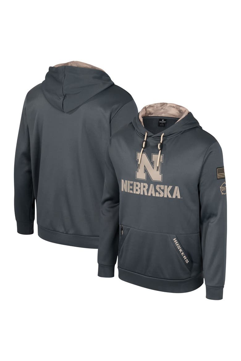 Men's Colosseum Charcoal Nebraska Huskers OHT Military Appreciation Pullover Hoodie, Main, color, Charcoal