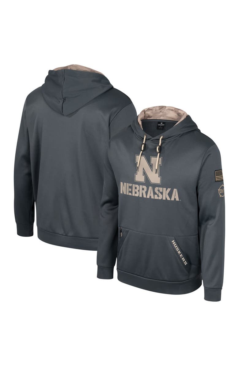 COLOSSEUM Men's Colosseum Charcoal Nebraska Huskers OHT Military Appreciation Pullover Hoodie, Main, color, Charcoal