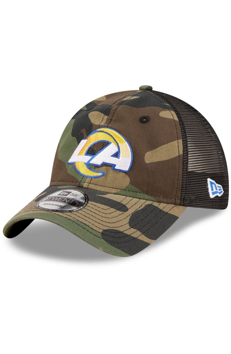 New Era Men's New Era Camo/Black Los Angeles Rams Basic 9TWENTY Trucker Snapback Hat, Main, color, 