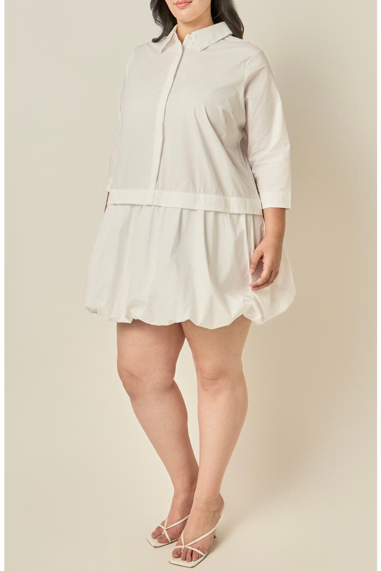 Bubble Hem Cotton Shirtdress, Alternate, color, WHITE
