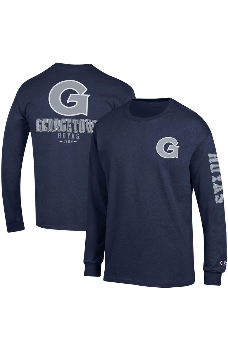 Champion Men's Champion Navy Georgetown Hoyas Team Stack Long Sleeve T-Shirt, Main, color, 