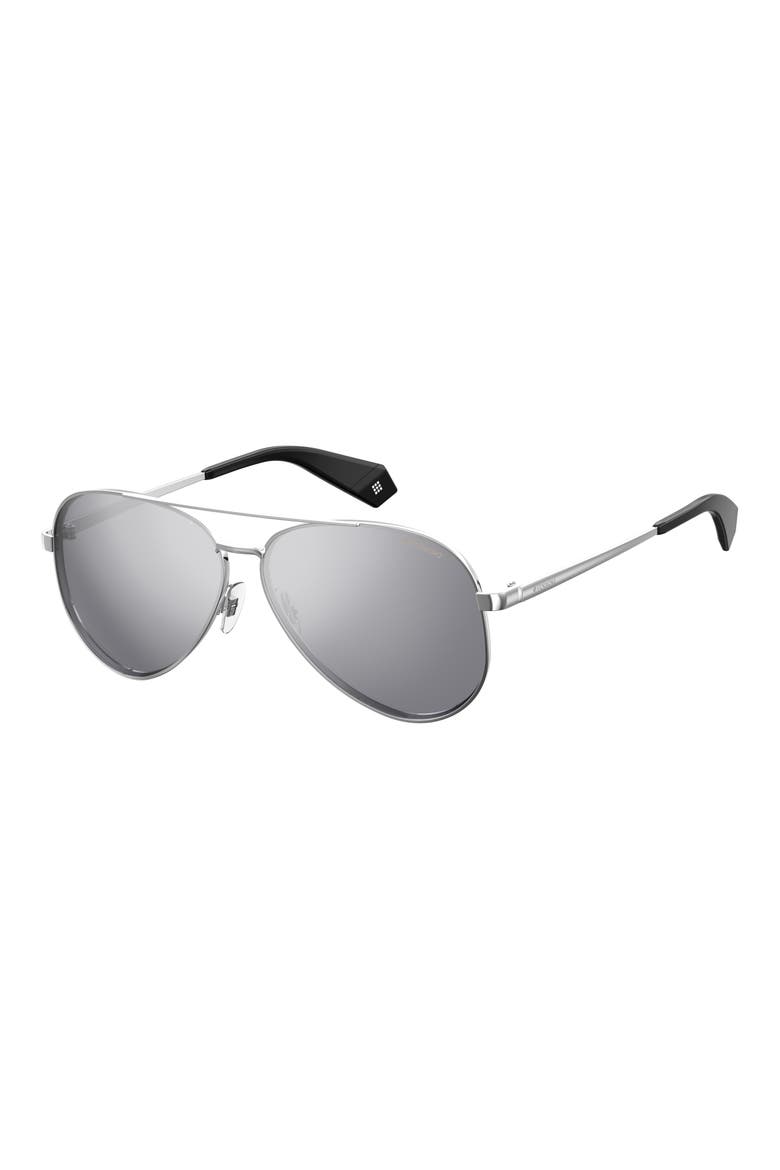 61mm Polarized Aviator Sunglasses, Alternate, color, SILVER