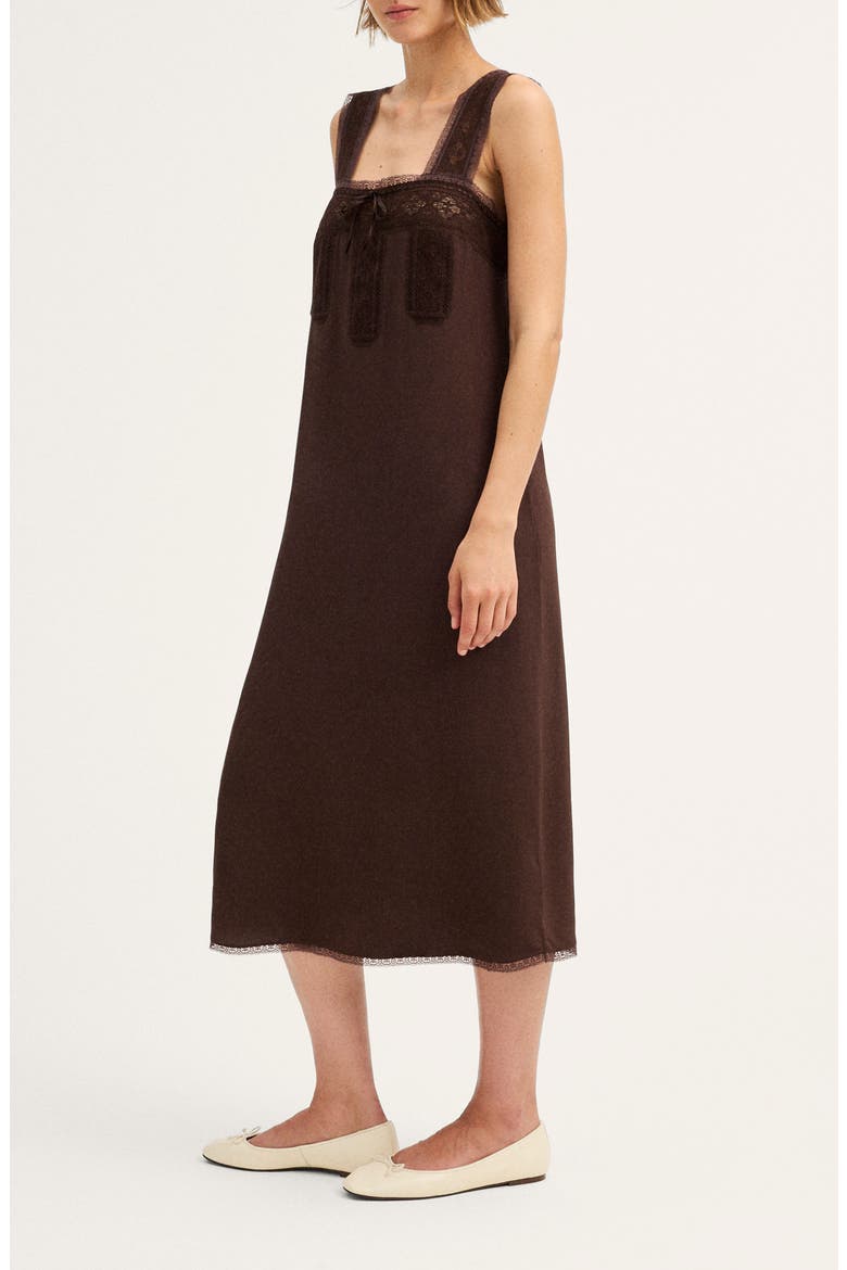 Lace-Insert Tie-Front Sleeveless Midi Dress, Alternate, color, DARK CHICORY
