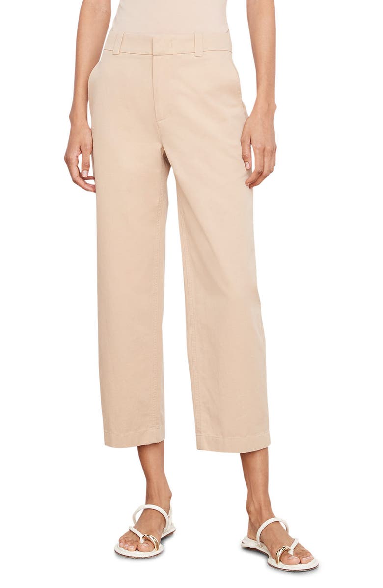 Vince Washed Cotton Crop Pants, Main, color, Pale Wheat