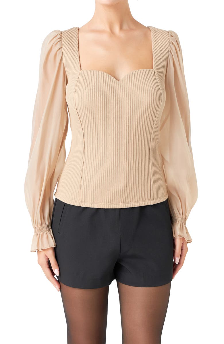 Endless Rose Organza Sleeve Knit Top, Alternate, color, Taupe