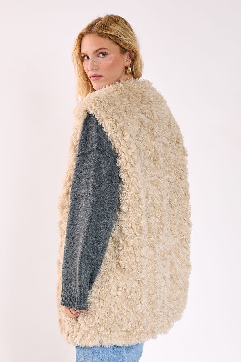Curly Faux Fur Borg Gilet, Alternate, color, Ecru