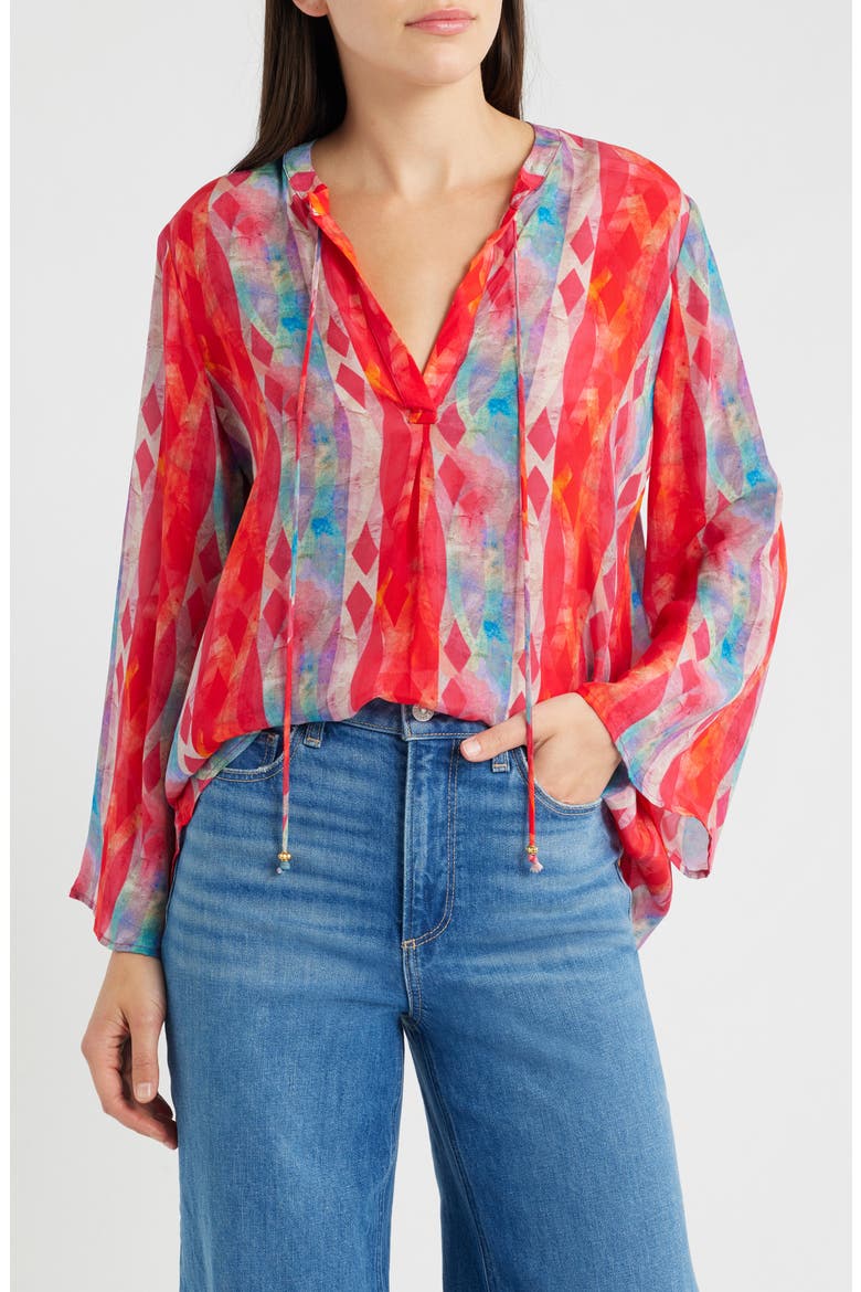 Print Split Neck Bell Sleeve Top, Main, color, RED MULTI