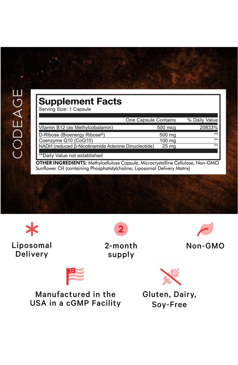 Codeage Liposomal NADH+ CoQ10 & Vitamin B12 Supplement, Alternate, color, White