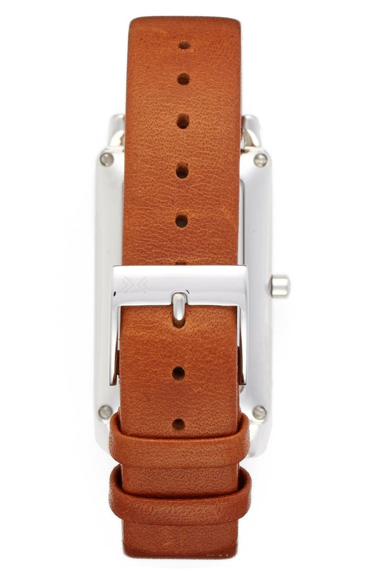 'Hagen' Leather Strap Watch, 22mm x 43mm, Alternate, color, BROWN/ WHITE