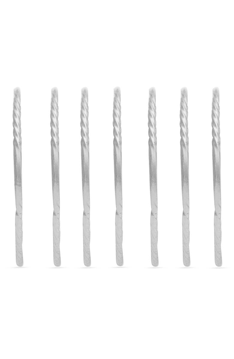 Nordstrom 7-Back Faceted Skinny Ring Stack, Alternate, color, Silver