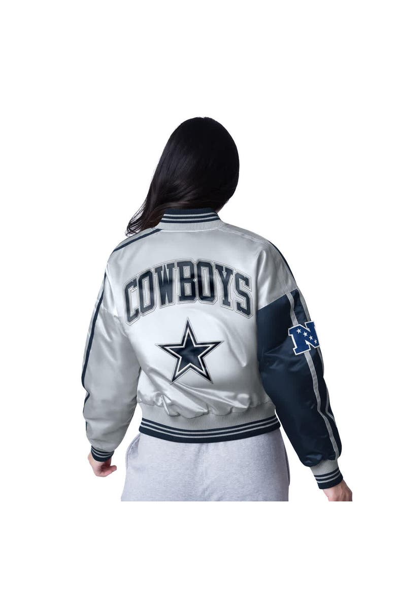 STARTER Women's Starter  Navy/Silver Dallas Cowboys Zone Blitz Cropped Full-Snap Satin Jacket, Alternate, color, Navy