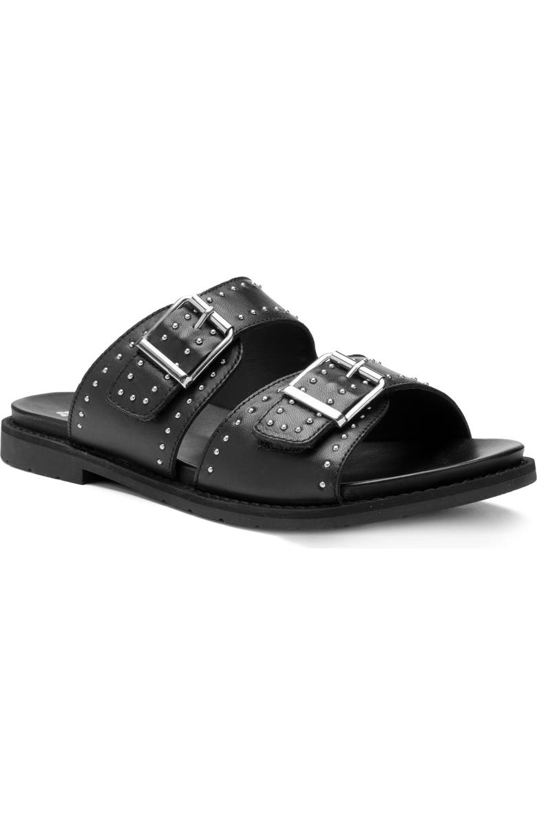 ara Elm Studded Buckle Strap Slide Sandal, Main, color, Black
