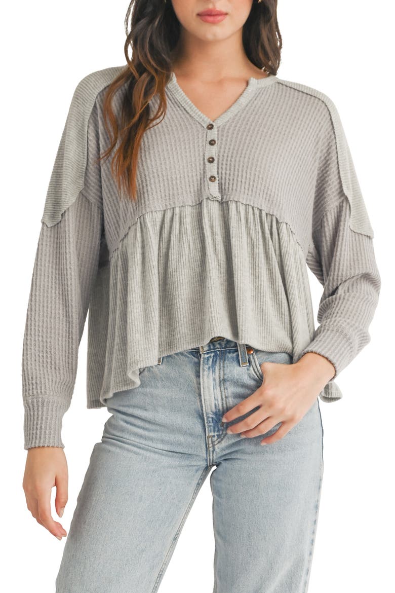 Mixed Knit Peplum Top, Main, color, HEATHER GREY