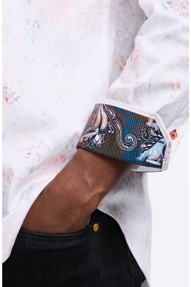 Addington Faded Paisley Stretch Cotton Button-Up Shirt, Alternate, color, WHITE MULTI
