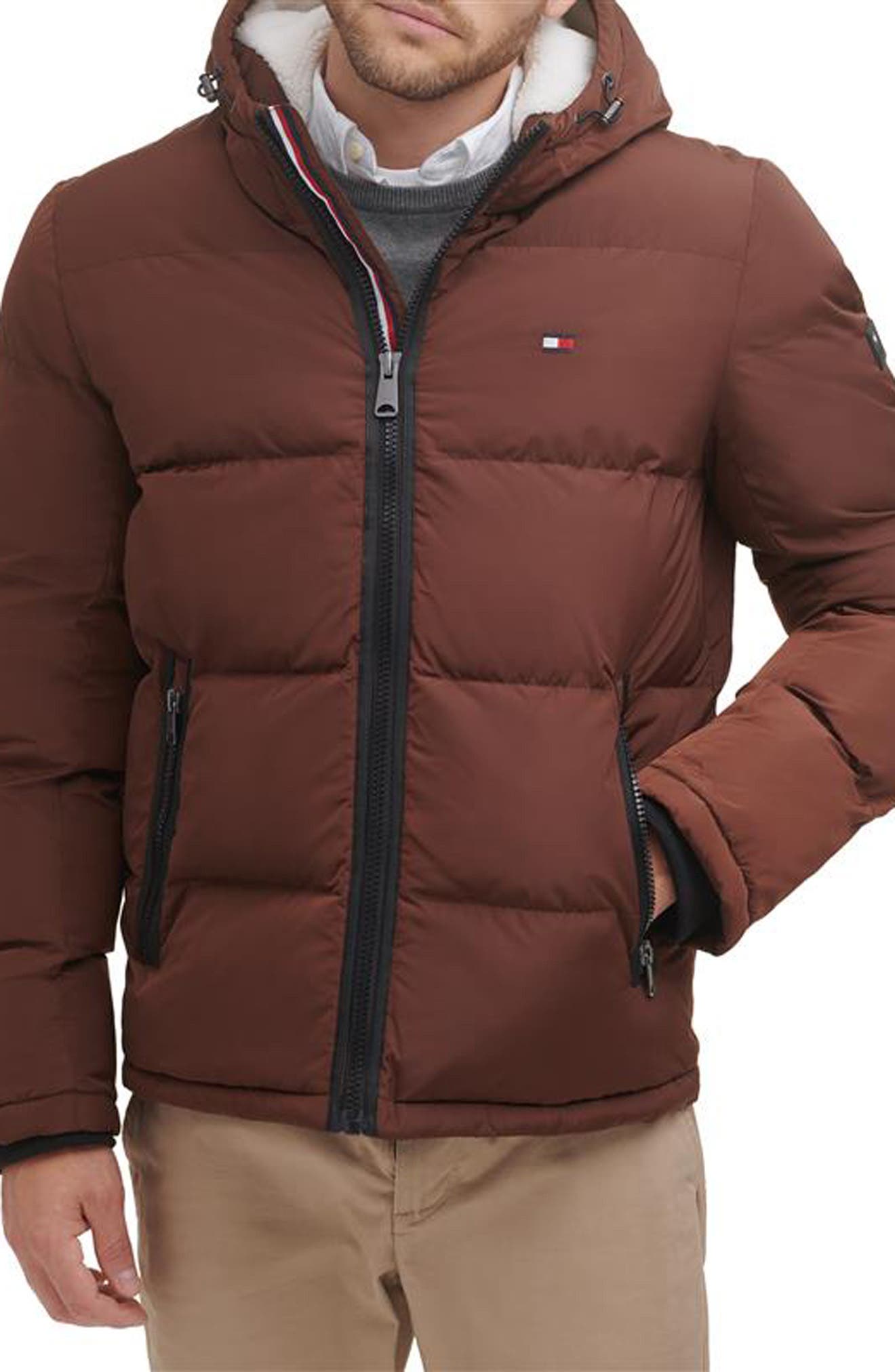 Hooded Puffer Jacket with Faux Shearling Lining