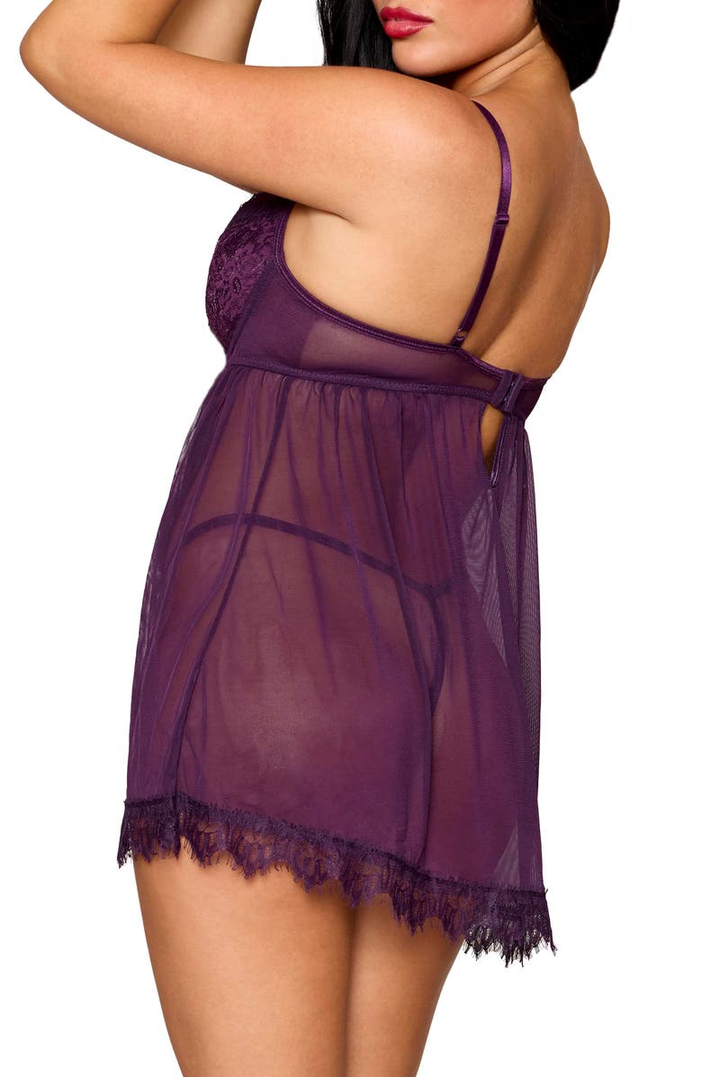 Dreamgirl Underwire Babydoll Chemise & G-String Set, Alternate, color, Eggplant