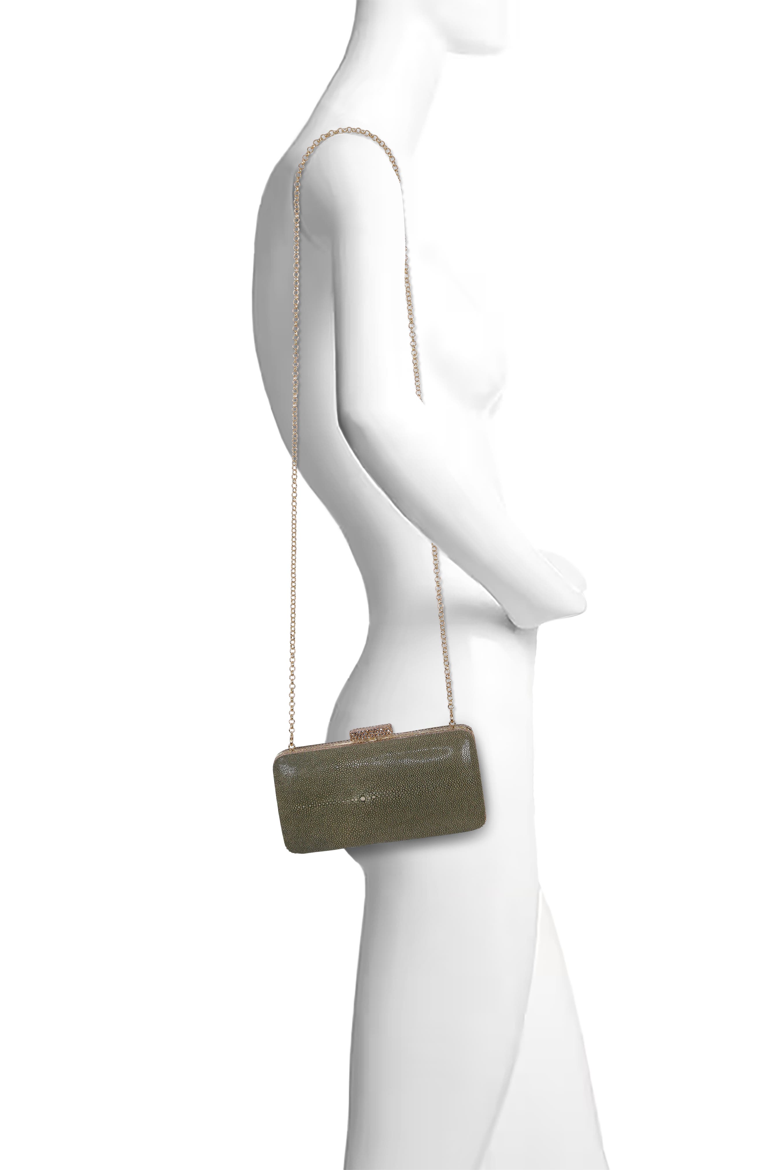 BADGLEY MISCHKA Evelyn Stingray Leather Minaudiere, Alternate, color, Olivine