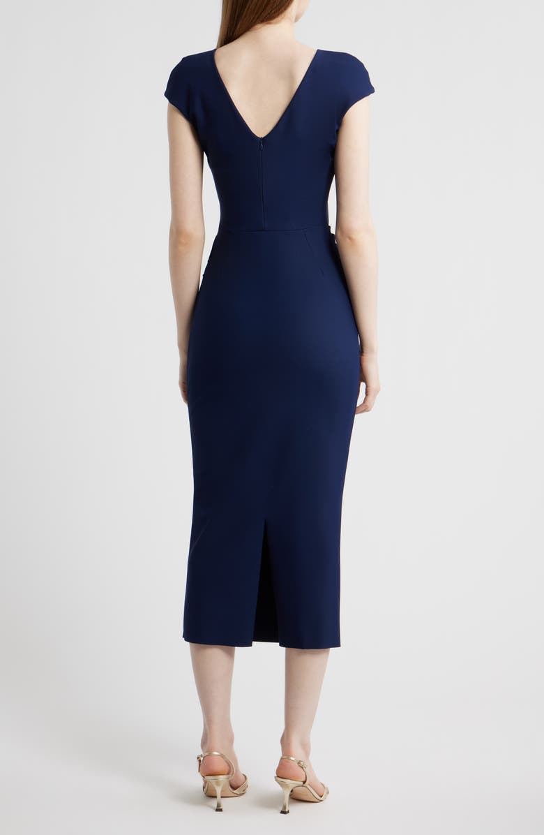 Chiara Boni La Petite Robe Metallic Feather Detail Cocktail Sheath Dress, Alternate, color, Blue Notte