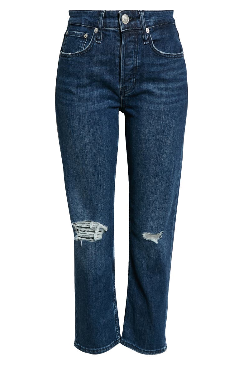 Maya Ripped High Waist Ankle Slim Straight Leg Jeans, Alternate, color, EMORY