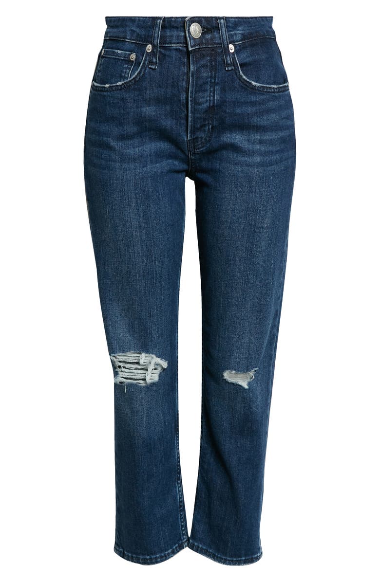rag & bone Maya Ripped High Waist Ankle Slim Straight Leg Jeans, Alternate, color, Emory
