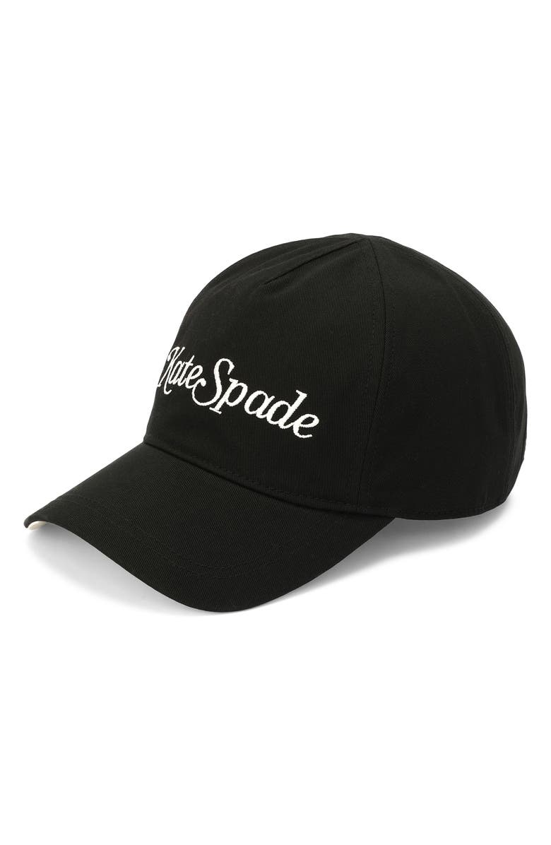 Kate Spade New York magazine script twill baseball cap, Main, color, Black