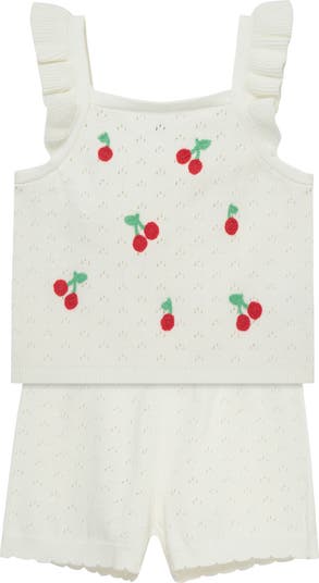 Cherry Pointelle Ruffle Tank Top & Shorts Set