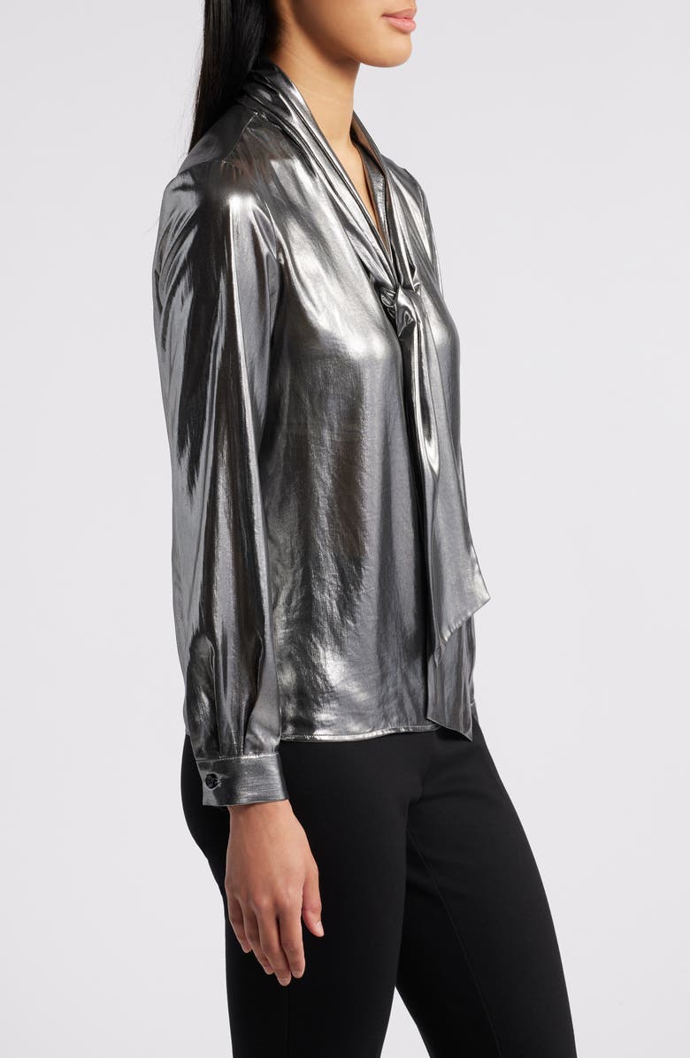 Anne Klein Metallic Tie Neck Shirt, Alternate, color, 