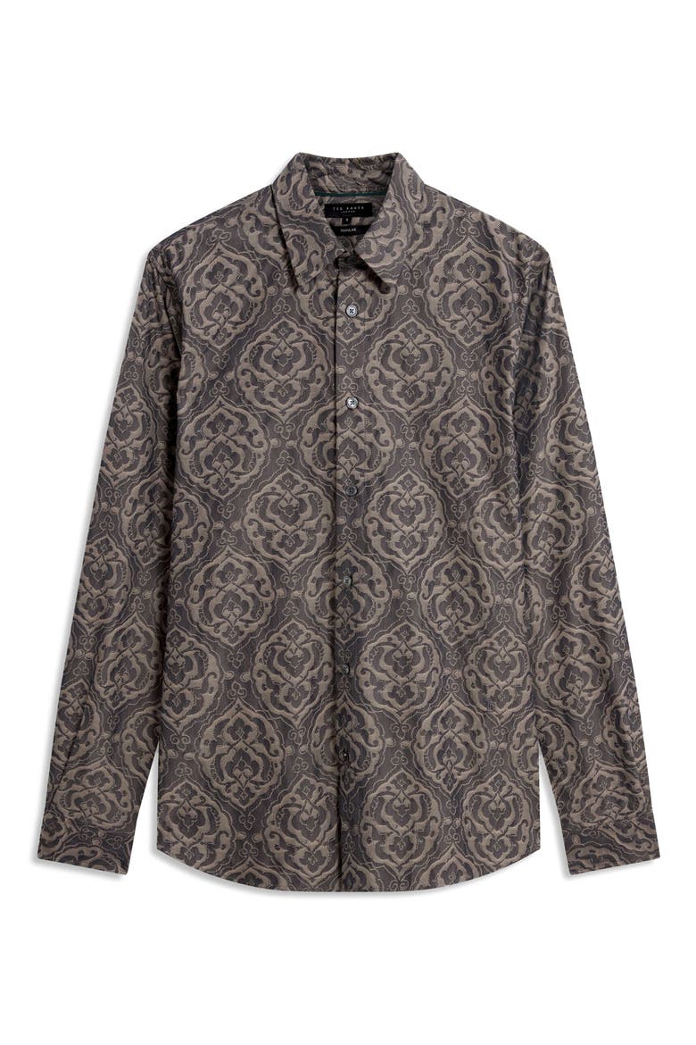 Damzen Jacquard Cotton Button-Up Shirt, Alternate, color, GREY