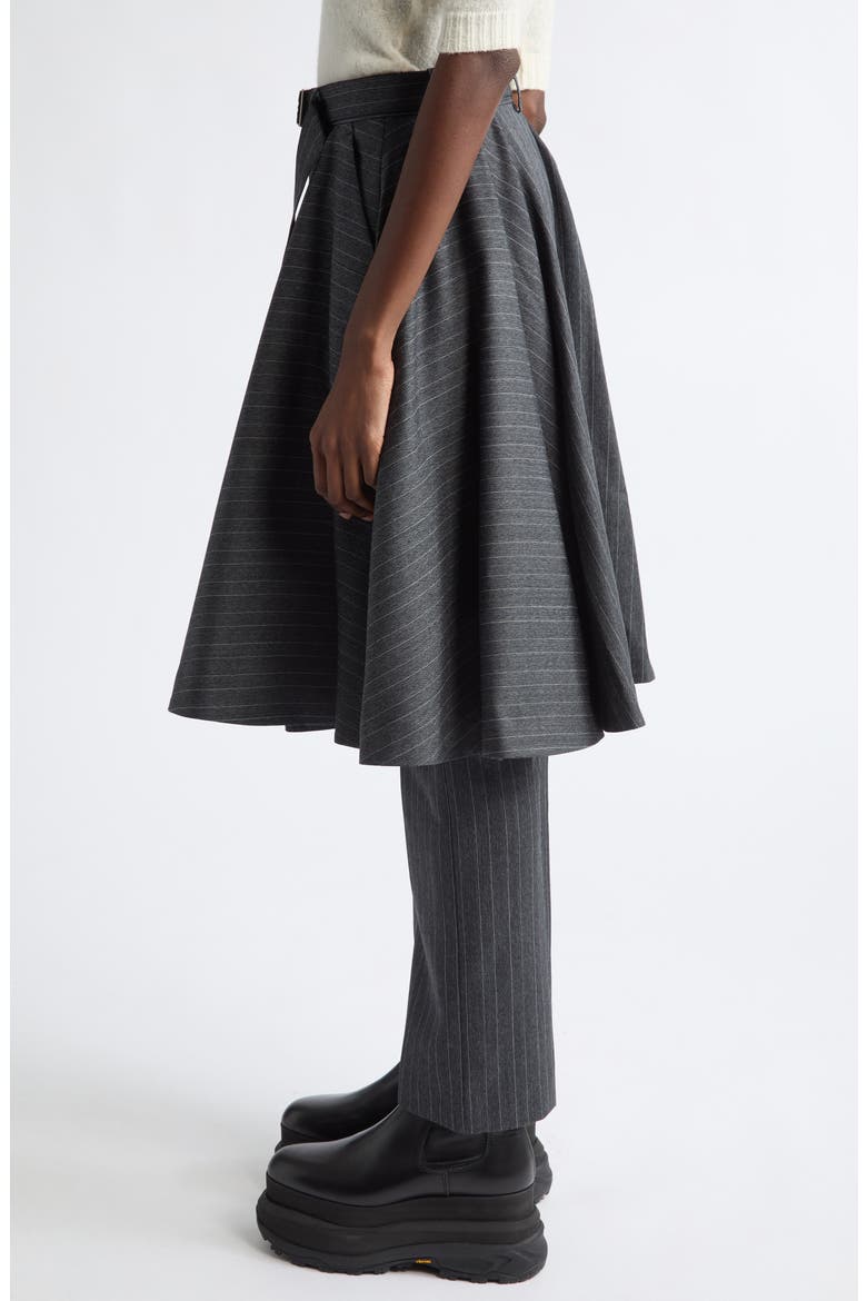 Pinstripe Skirt Layered Trousers, Alternate, color, BLACK