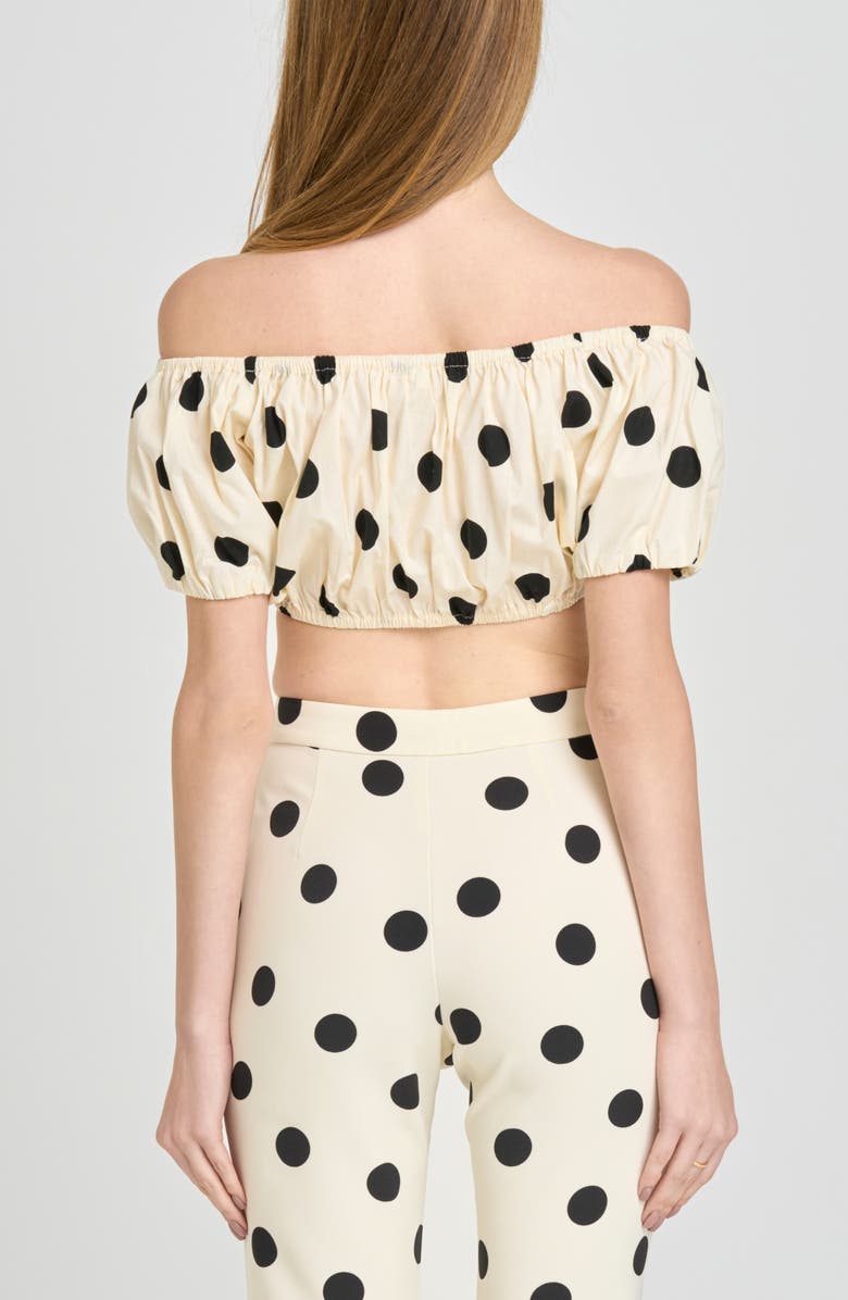 WAYF Annie Polka Dot Crop Stretch Cotton Top, Alternate, color, Ant Ivory Polka Dot