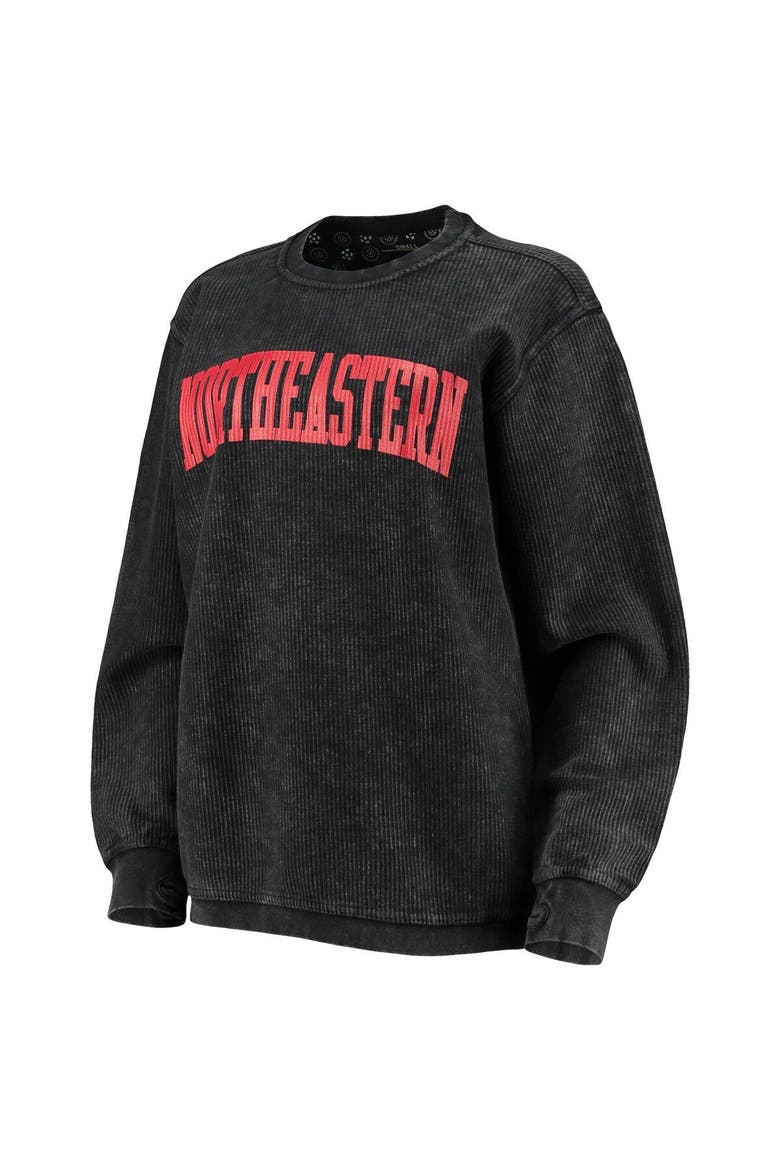 Women's Pressbox Black Northeastern Huskies Comfy Cord Vintage Wash Basic Arch Pullover Sweatshirt, Alternate, color, Black