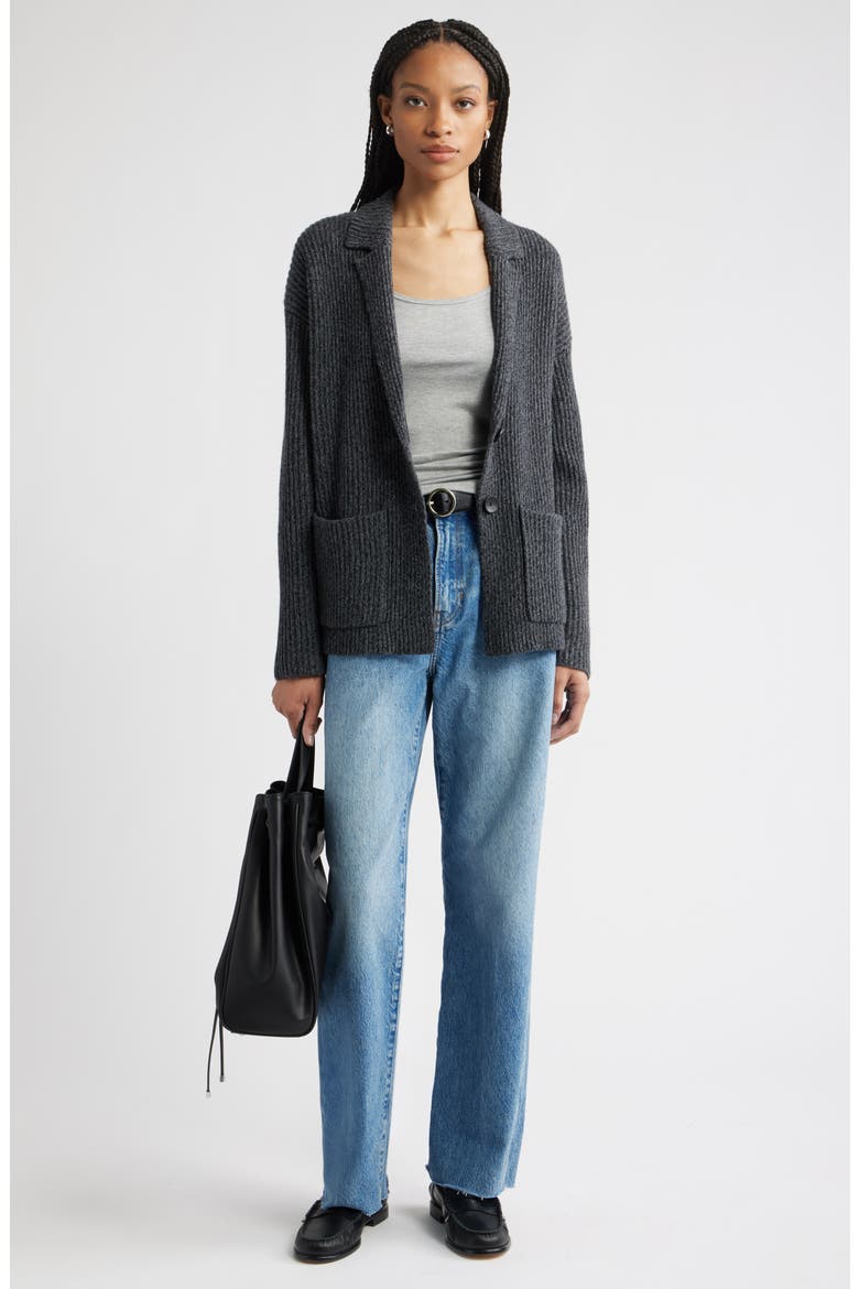 Rib Wool & Cashmere Cardigan, Alternate, color, BLACK-GREY MARL