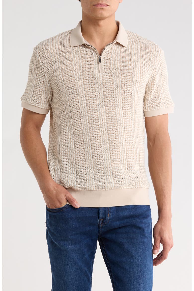 Textured Knit Quarter Zip Polo, Main, color, BEIGE W/ CREAM