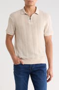 DENIM AND FLOWER Textured Knit Quarter Zip Polo