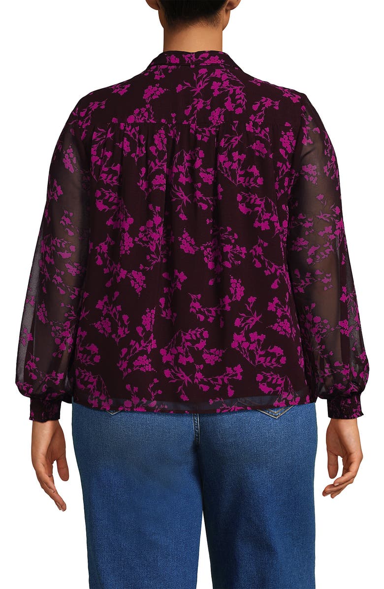 Lands' End Chiffon Removable Tie Neck Blouse, Alternate, color, Lush Burgundy Wildflowers