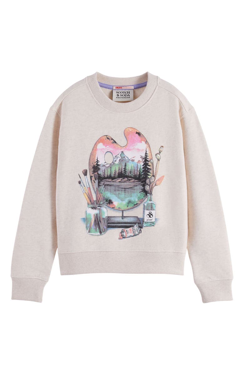 Scotch & Soda Kids' Relaxed Fit Cotton Crewneck Sweatshirt, Main, color, Eggnog
