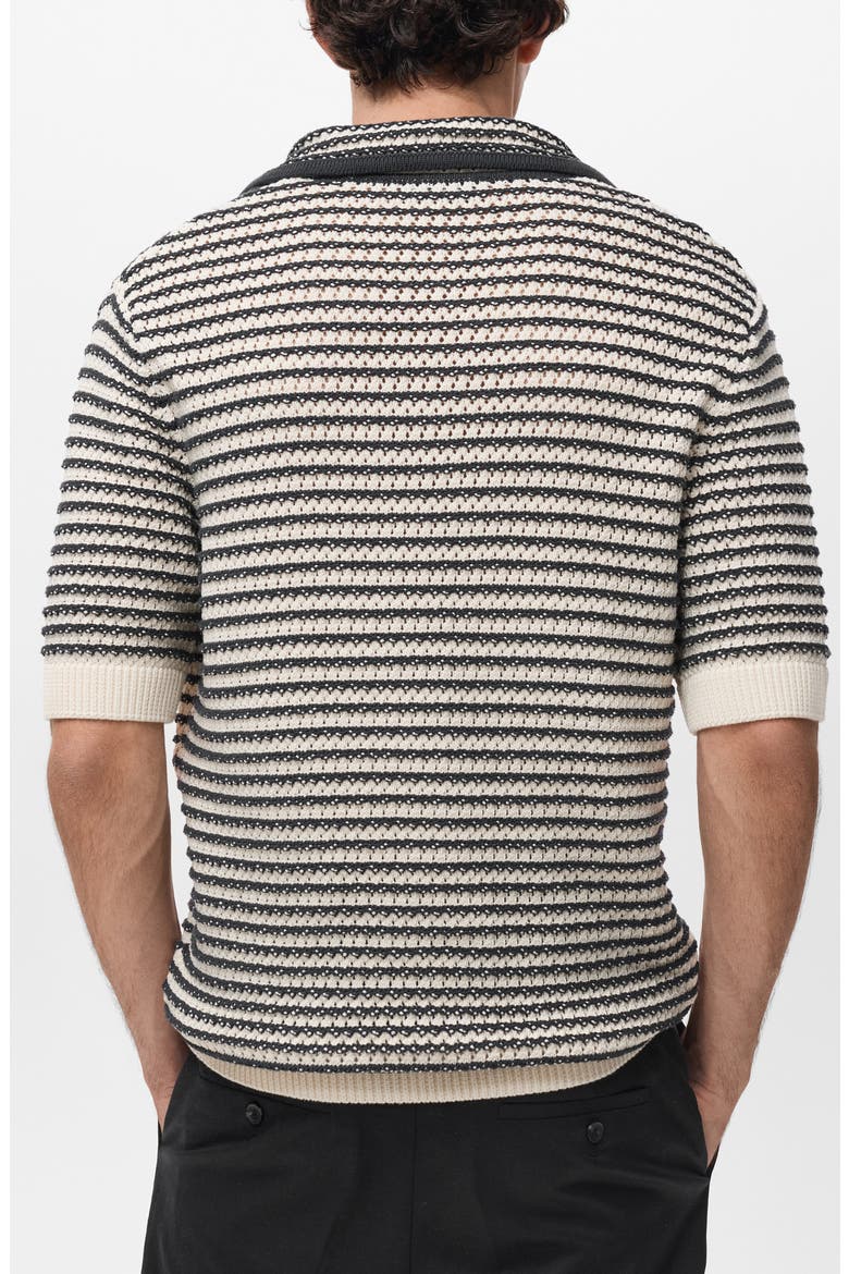 Stripe Open Stitch Cotton Polo, Alternate, color, BLACK