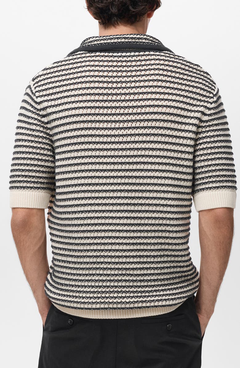 MANGO Stripe Open Stitch Cotton Polo, Alternate, color, Black