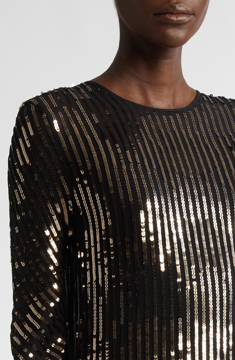 Johanna Ortiz Actitud Nautica Sequin Long Sleeve Tunic Dress, Alternate, color, Black/ Dark Gold