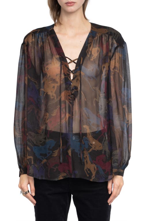 Zadig & Voltaire Tamela Horses Sheer Mousseline Top In Multi